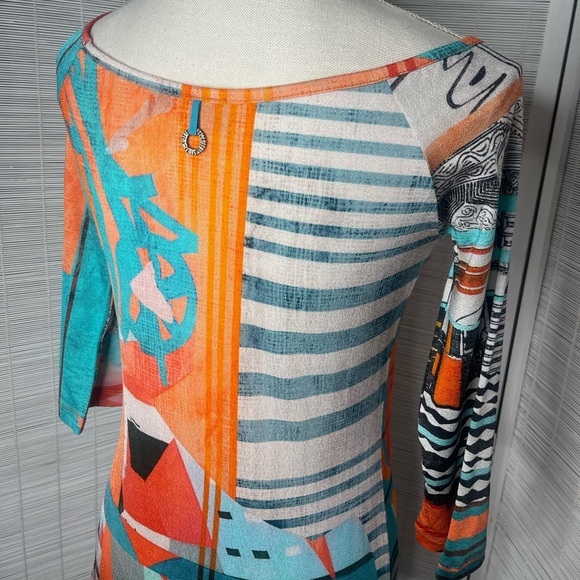 Save The Queen Multi Printed Mesh 3/4 Sleeve Top Size S - Picture 6 of 10